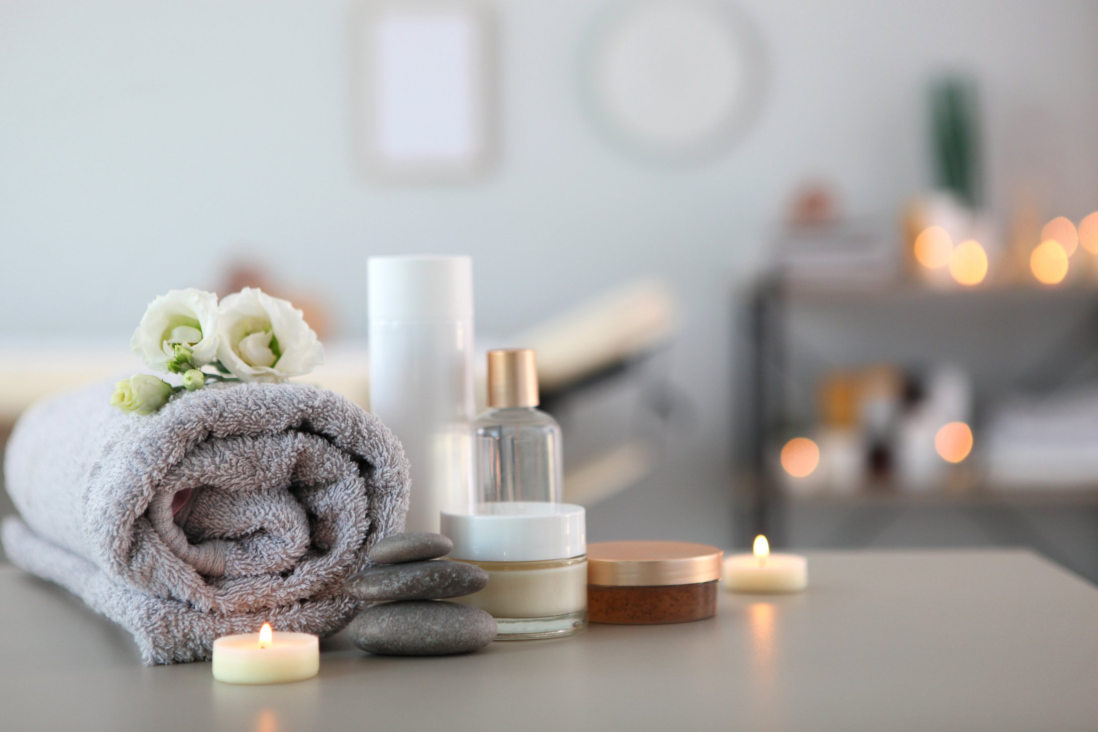 Beautiful spa composition of towels and spa accessories